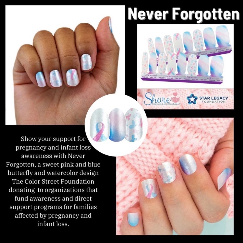 Color Street Never Forgotten Pink & Blue Watercolor Press-On Nails